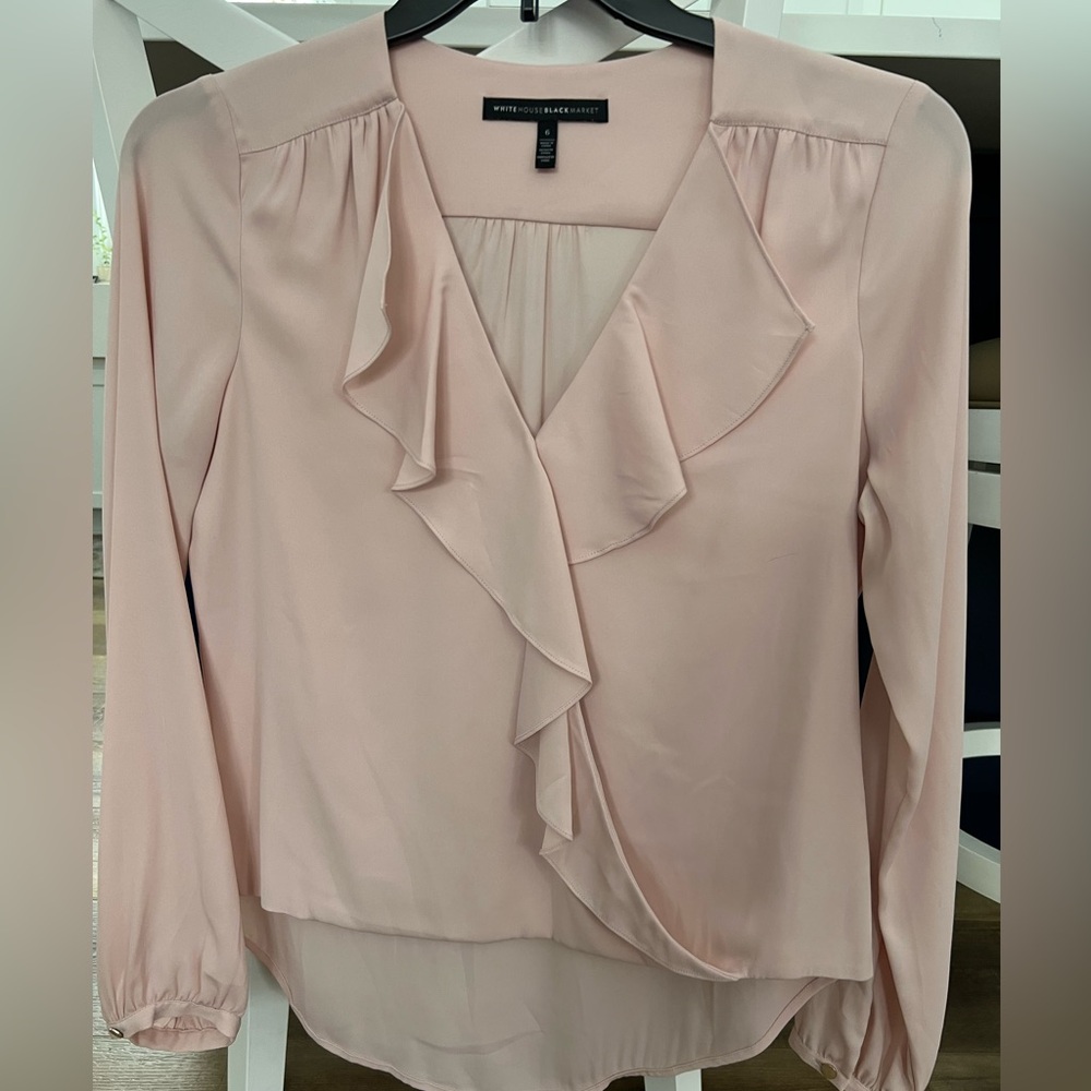 WHBM high/low hem ruffle blouse. Size 6.